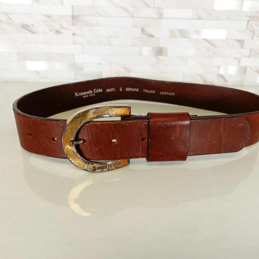 Y2K Italian Genuine Leather Belt Womens XS‎ Chocolate Old Money KENNETH COLE